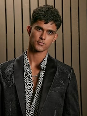 Black EDIT Slim Glitter Tuxedo Suit Jacket - Image 1 of 10