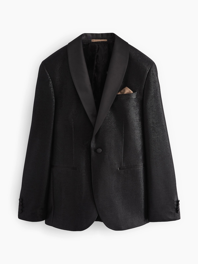 Black EDIT Slim Glitter Tuxedo Suit Jacket - Image 2 of 10