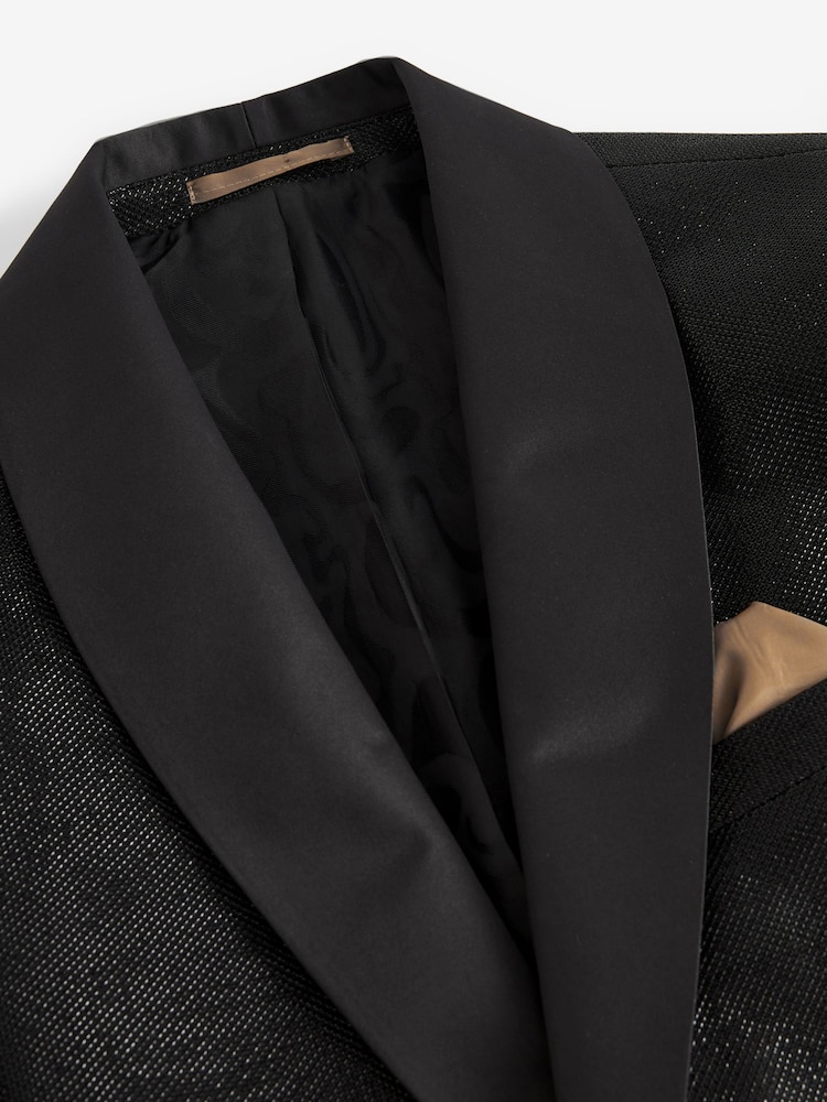 Black EDIT Slim Glitter Tuxedo Suit Jacket - Image 4 of 10