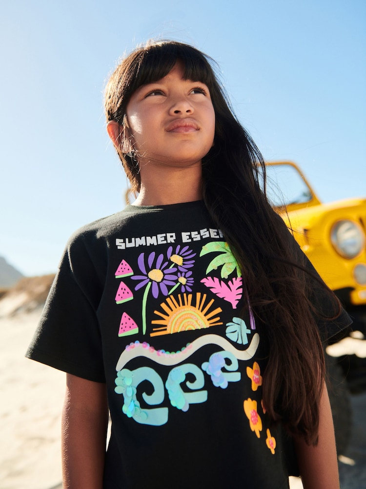 črna - Summer Sequin T-Shirt (3-16yrs) - Slika 1 iz 7