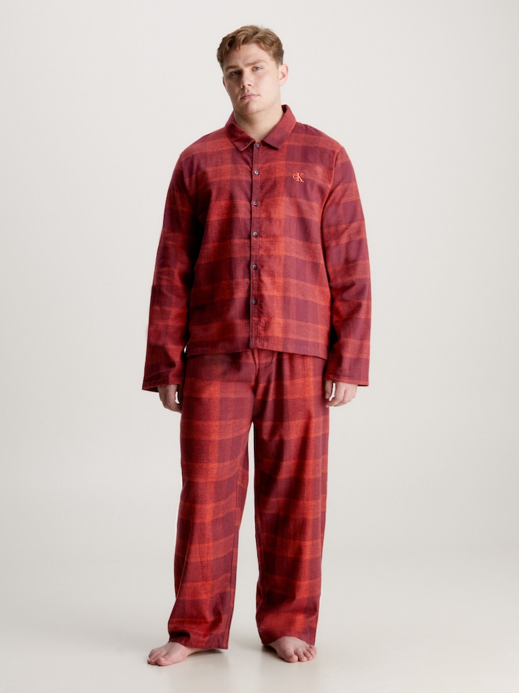 Calvin Klein Red Pure Flannel Lounge 100% Cotton Pyjamas Set - Image 1 of 1 Calvin Klein Red Pure Flannel Lounge 100% Cotton Pyjamas Set - Image 1 of 1