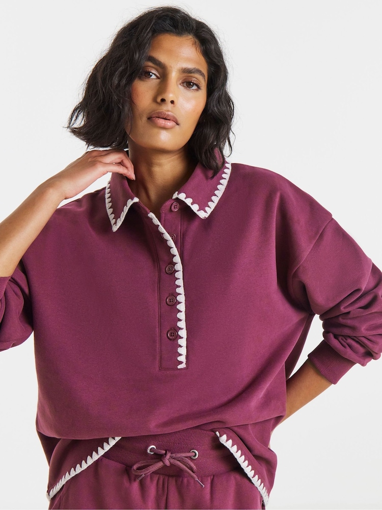 Simply Be Purple Whipstitch Edge Long Sleeve Top - Image 1 of 4 Simply Be Purple Whipstitch Edge Long Sleeve Top - Image 1 of 4