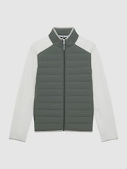 Reiss Sage/White Player Funnel Neck Hybrid Quilted Jacket - Image 2 of 7
