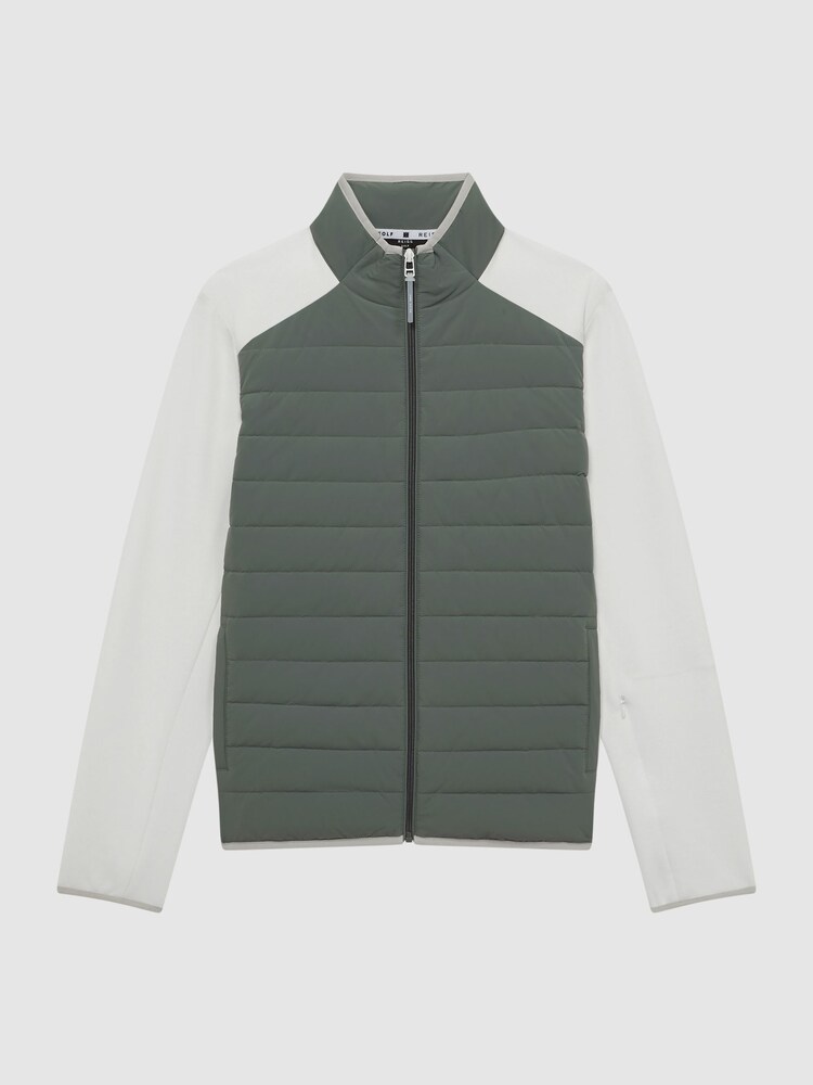 Reiss Sage/White Player Funnel Neck Hybrid Quilted Jacket - Image 2 of 7