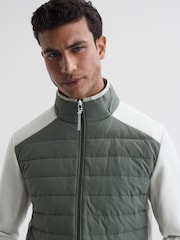 Reiss Sage/White Player Funnel Neck Hybrid Quilted Jacket - Image 4 of 7