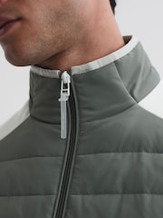 Reiss Sage/White Player Funnel Neck Hybrid Quilted Jacket - Image 6 of 7