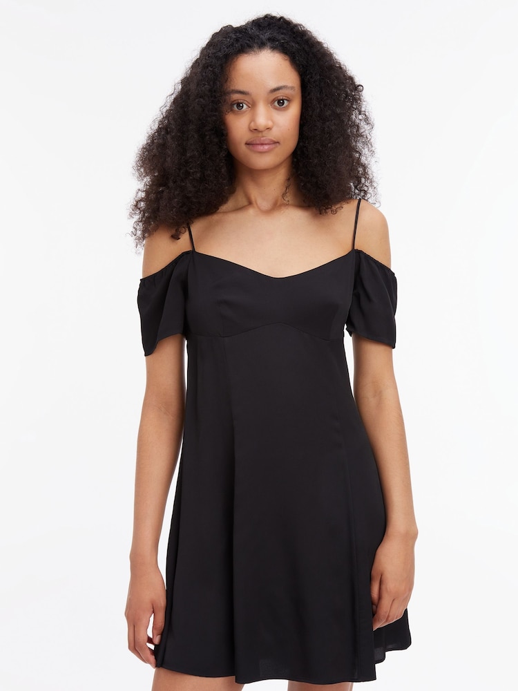 Calvin Klein Jeans Off Shoulder Black Mini Dress - Image 1 of 4