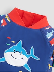 JoJo Maman Bébé Navy Blue Shark UPF 50 1-Piece Sun Protection Suit - Image 2 of 3