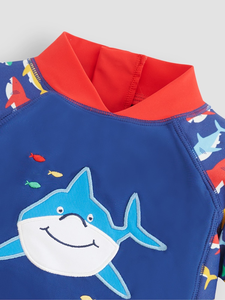JoJo Maman Bébé Navy Blue Shark UPF 50 1-Piece Sun Protection Suit - Image 2 of 3