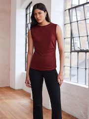 Brown Ruched Shoulder Side Detail Vest - Image 1 of 7