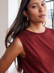 Brown Ruched Shoulder Side Detail Vest - Image 4 of 7
