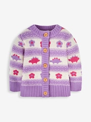 JoJo Maman Bébé Lilac Purple Dino Fairisle Pattern Cardigan - Image 1 of 2