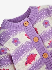 JoJo Maman Bébé Lilac Purple Dino Fairisle Pattern Cardigan - Image 2 of 2