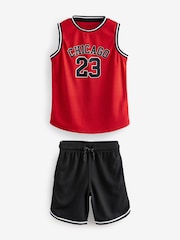 Red Chicago Mesh Vest and Shorts Set (3-16yrs) - Image 4 of 6