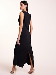 Navy Sleeveless Metallic Knot Twist Shoulder Column Dress - Image 3 of 6