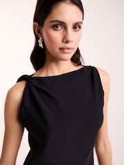 Navy Sleeveless Metallic Knot Twist Shoulder Column Dress - Image 4 of 6