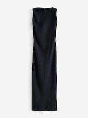 Navy Sleeveless Metallic Knot Twist Shoulder Column Dress - Image 5 of 6