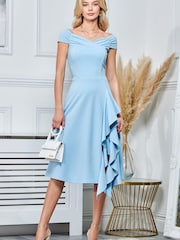 Jolie Moi Light Blue Desiree Frill Fit & Flare Dress - Image 1 of 5