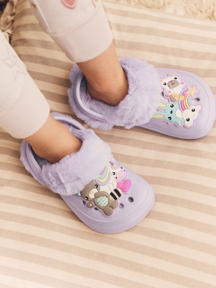 Lilac Purple Character Warm Lined Clog Slippers - Image 1 of 9