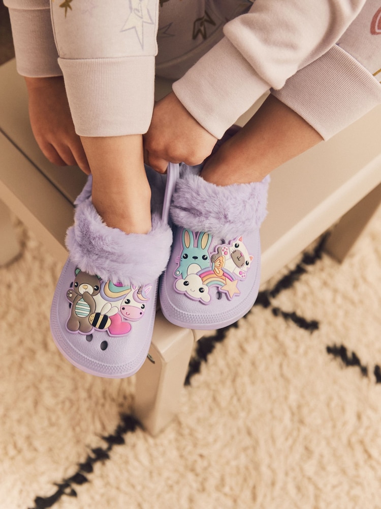 Lilac Purple Character Warm Lined Clog Slippers - Image 2 of 9