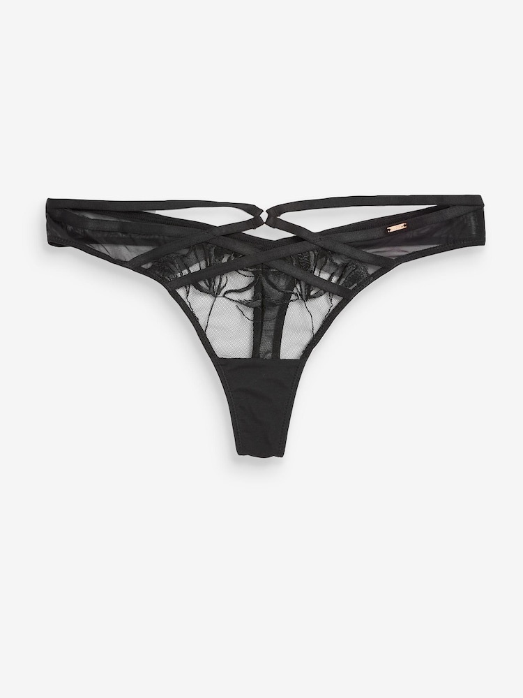 Lipsy Black Thong Embroidered Knickers - Image 5 of 5