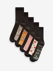 Winter Woodland Animals Black Footbed Ankle Socks 5 Pack - Image 1 of 6