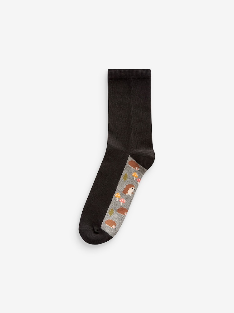 Winter Woodland Animals Black Footbed Ankle Socks 5 Pack - Image 2 of 6