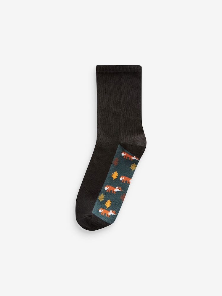 Winter Woodland Animals Black Footbed Ankle Socks 5 Pack - Image 6 of 6