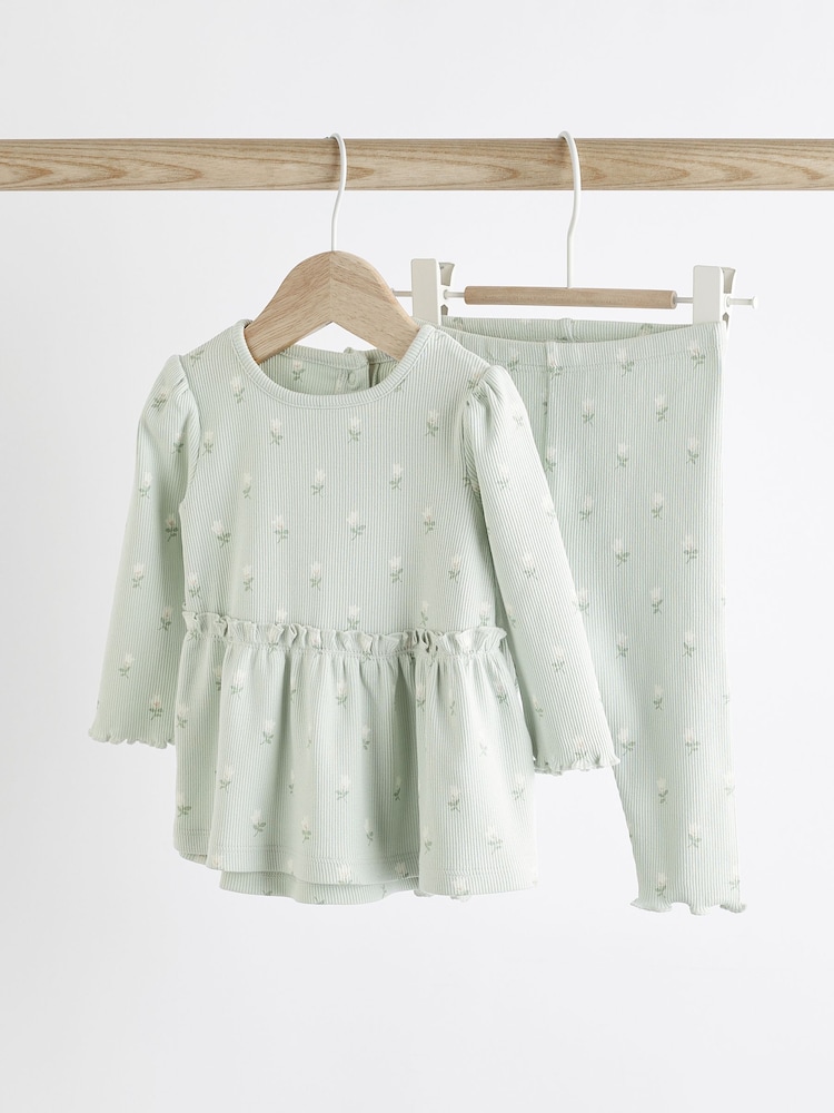 Sage Green Baby Top And Leggings Set - Image 1 of 9