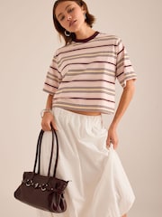 Anthropologie Pink Boxy Stripe T-Shirt - Image 1 of 4