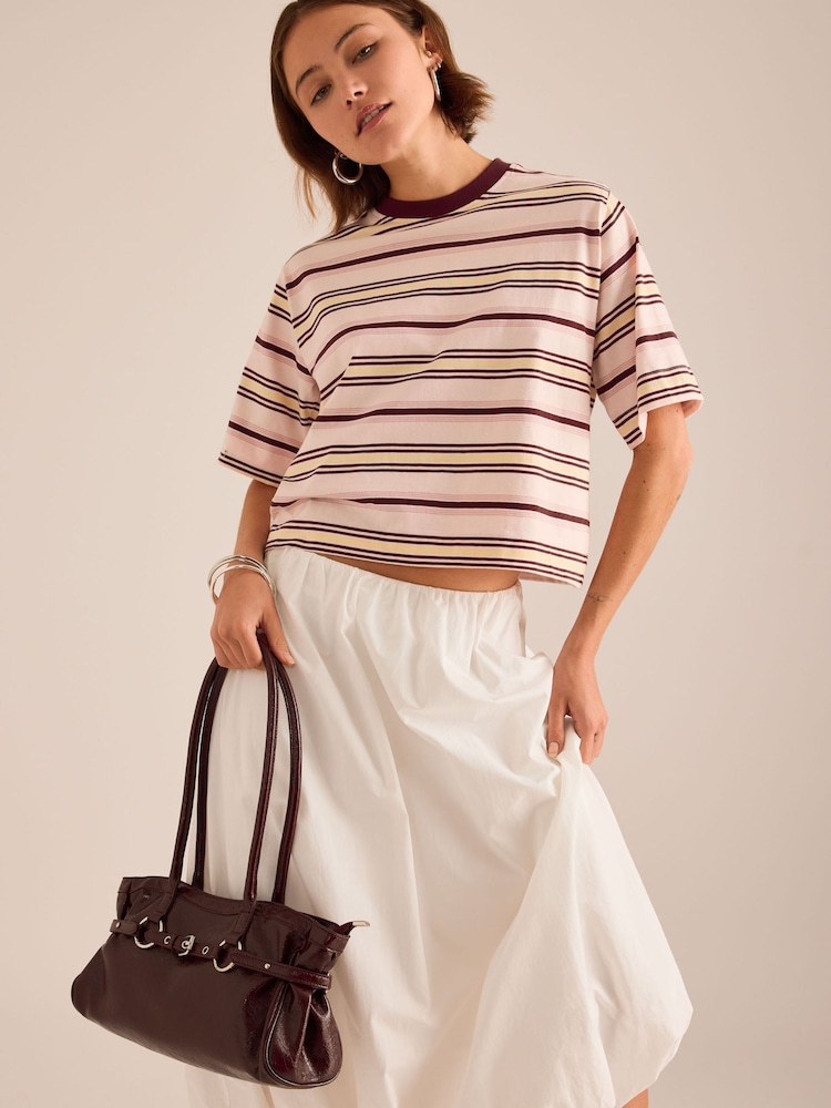 Anthropologie Pink Boxy Stripe T-Shirt - Image 1 of 4 Anthropologie Pink Boxy Stripe T-Shirt - Image 1 of 4