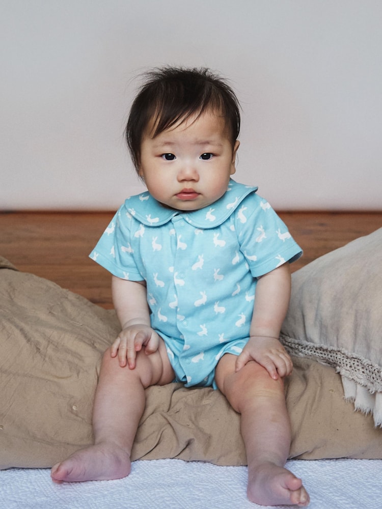 The Little Tailor Baby Jersey Bunny Print 100% Cotton Romper - Image 1 of 4