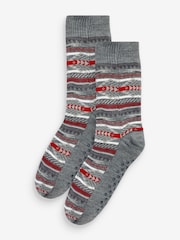 Grey Aztec Print Cable Slipper Socks - Image 1 of 2