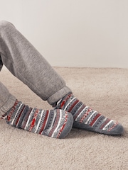 Grey Aztec Print Cable Slipper Socks - Image 2 of 2