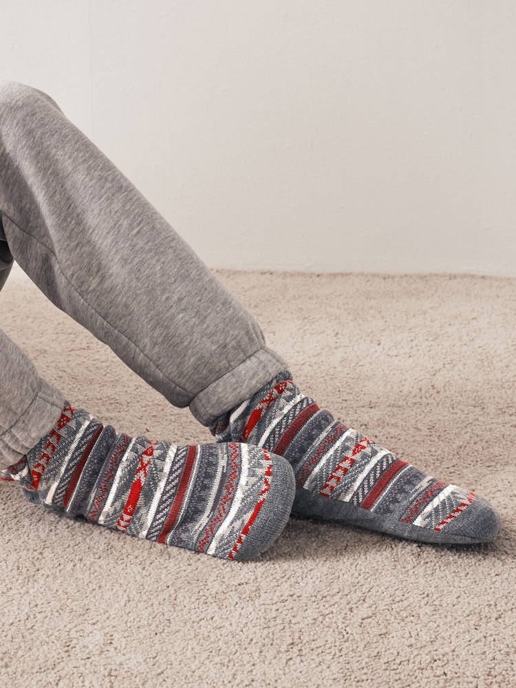 Grey Aztec Print Cable Slipper Socks - Image 2 of 2