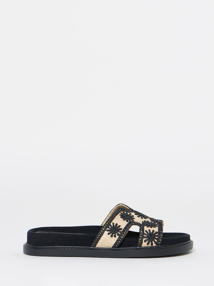 Simply Be Black Embroidered Woven Sandals - Image 2 of 4 Simply Be Black Embroidered Woven Sandals - Image 2 of 4