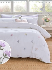 White Floral Embroidered Duvet Cover and Pillowcase Set - Image 1 of 5