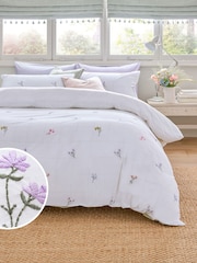 White Floral Embroidered Duvet Cover and Pillowcase Set - Image 2 of 5