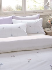 White Floral Embroidered Duvet Cover and Pillowcase Set - Image 3 of 5