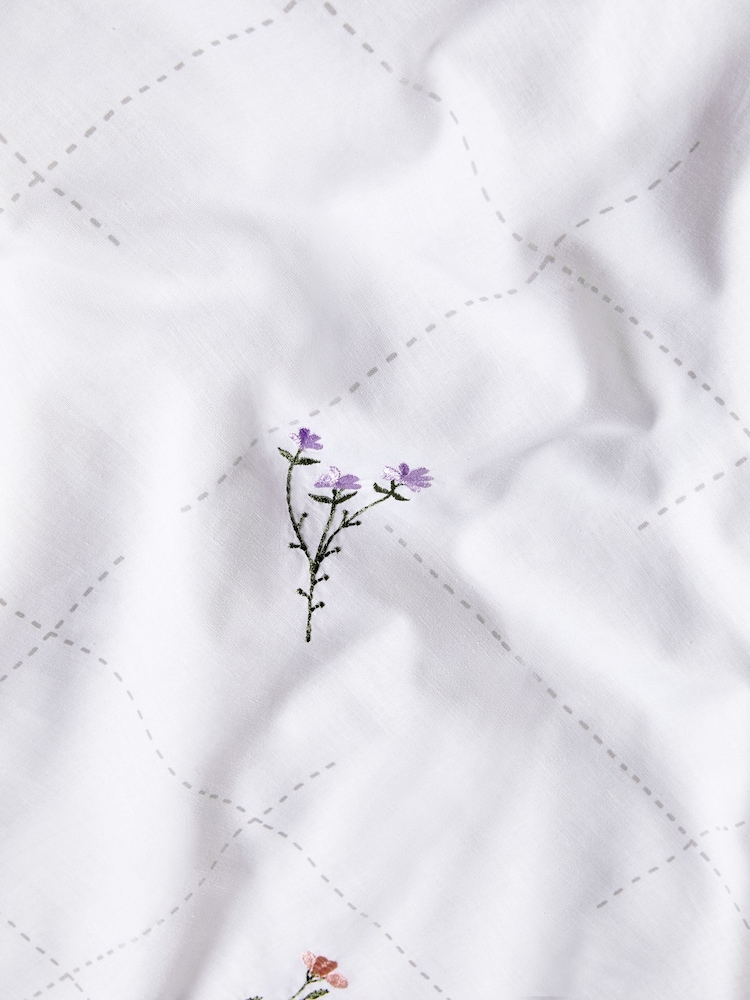 White Floral Embroidered Duvet Cover and Pillowcase Set - Image 5 of 5