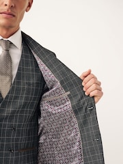 Charcoal Grey Tailored Fit Trimmed Check Suit Jacket - Image 4 of 10