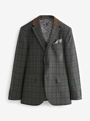 Charcoal Grey Tailored Fit Trimmed Check Suit Jacket - Image 5 of 10