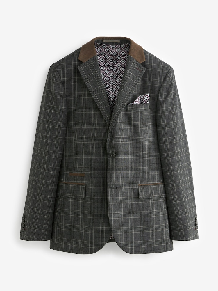 Gris de charbon de bois - Veste de costume à carreaux garnie - Image 5 of 10