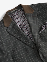 Charcoal Grey Tailored Fit Trimmed Check Suit Jacket - Image 6 of 10