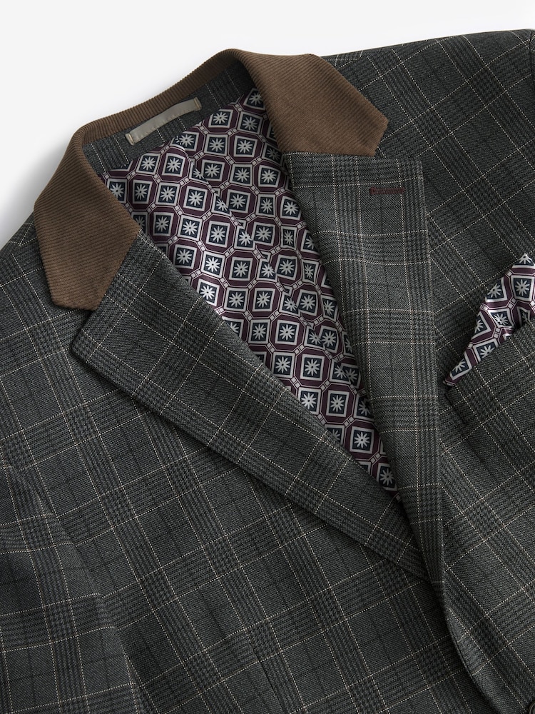 Gris de charbon de bois - Veste de costume à carreaux garnie - Image 6 of 10