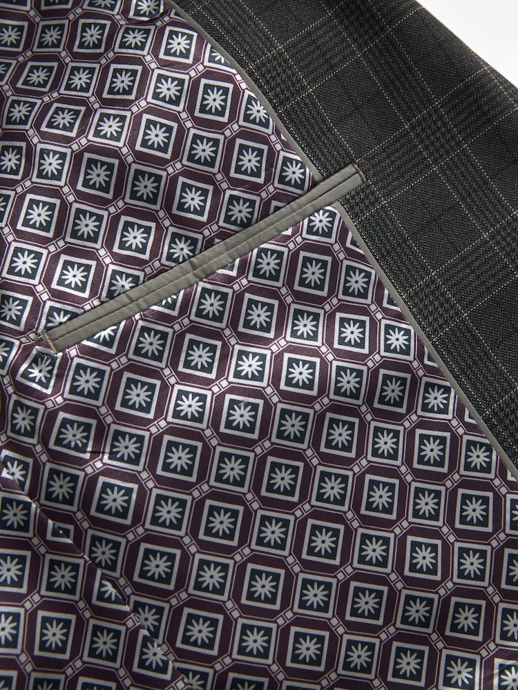 Gris de charbon de bois - Veste de costume à carreaux garnie - Image 8 of 10