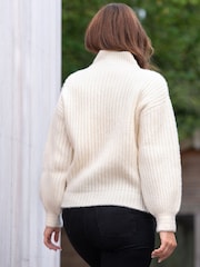 Pour Moi Cream Hayley Chunky Knit High Neck Jumper - Image 2 of 4