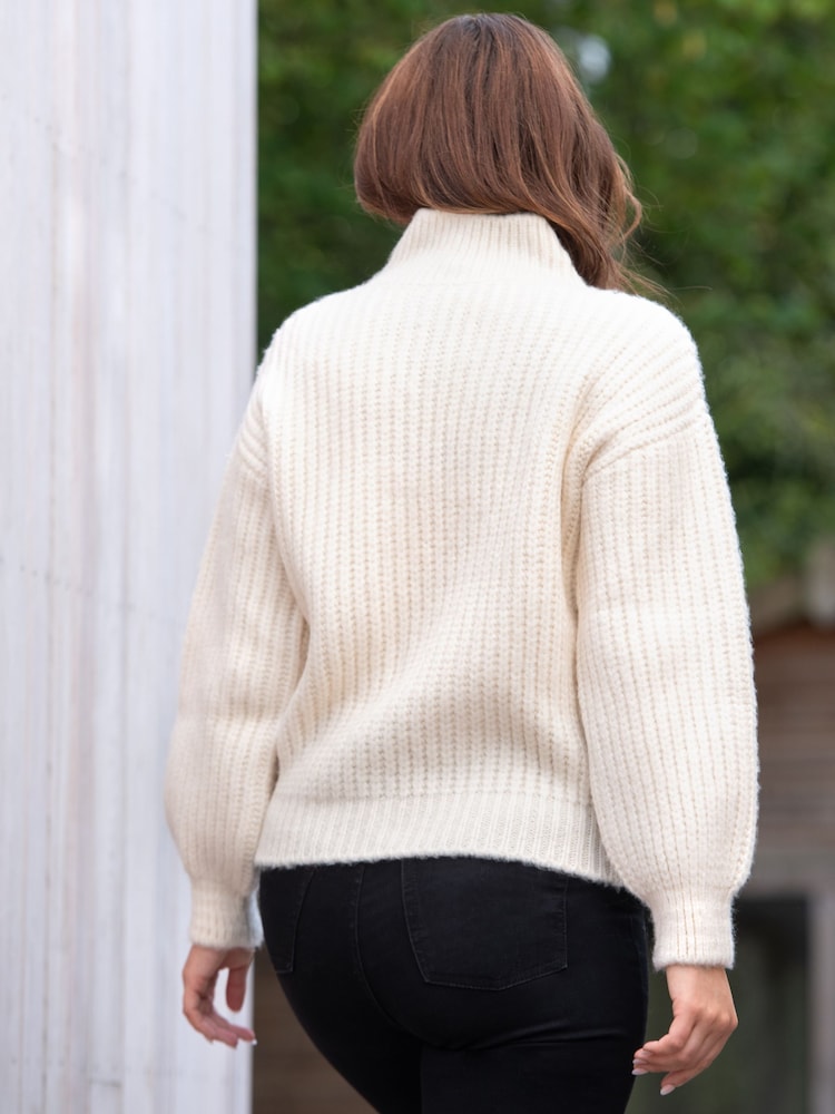Pour Moi Cream Hayley Chunky Knit High Neck Jumper - Image 2 of 4