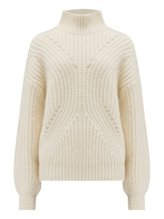 Pour Moi Cream Hayley Chunky Knit High Neck Jumper - Image 3 of 4