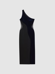 Reiss Black/Navy Cassie One-Shoulder Velvet-Satin Midi Dress - Image 2 of 6